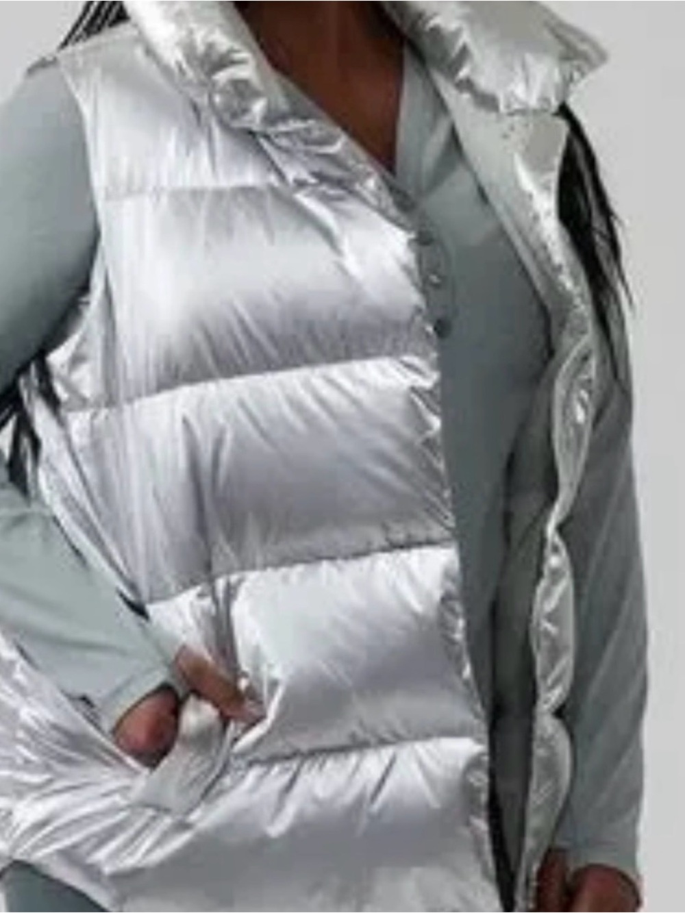Athleta Shiny Silver Downtown Athletic Down Filled Puffer Vest 3X